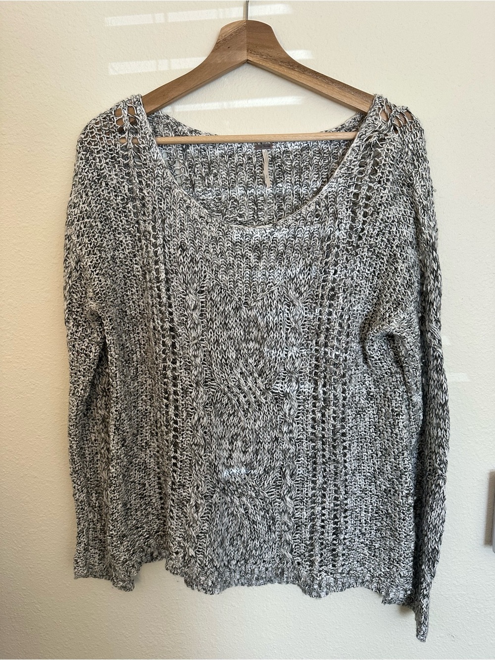 FREE PEOPLE Marled Gray Open-Knit Women's Sweater